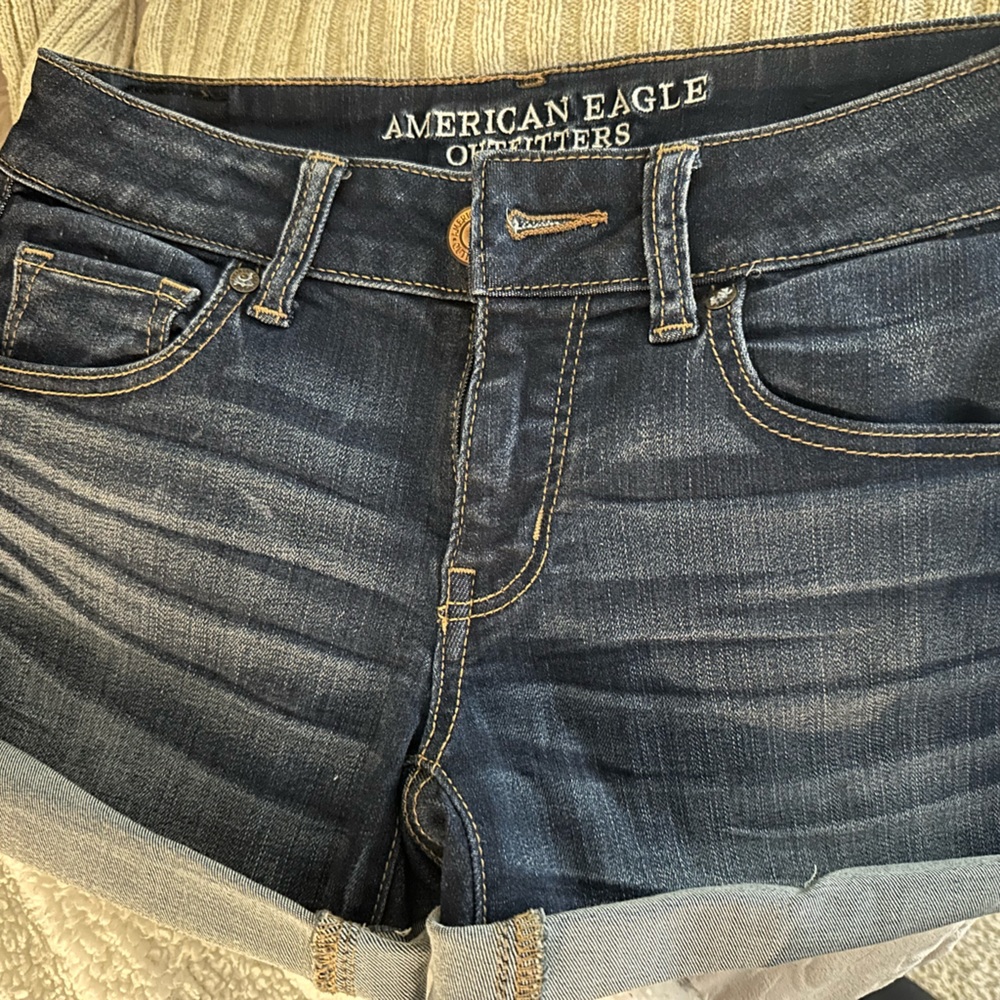 AEO American Eagle Denim Cutoff Shorts in Super Stretch Like New AEO Denim Cafe - Picture 5 of 11